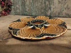 Assiette à huîtres en majolique vintage Français de Sarreguemines
