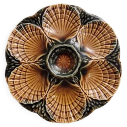 Assiette à huîtres en majolique vintage Français de Sarreguemines