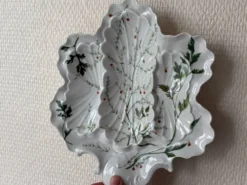 Assiette à huîtres en porcelaine de Limoges BH, décor botanique art nouveau