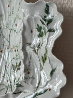 Assiette à huîtres en porcelaine de Limoges BH, décor botanique art nouveau