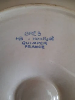 Assiette à huîtres hb henriot quimper grès 23 cm décor floral breton