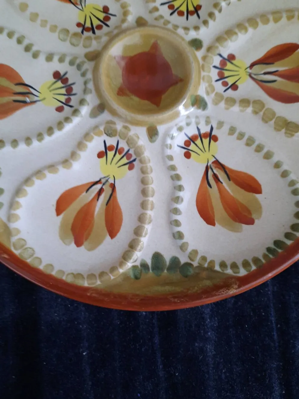 Assiette à huîtres hb henriot quimper grès 23 cm décor floral breton