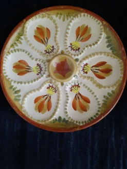 Assiette à huîtres hb henriot quimper grès 23 cm décor floral breton