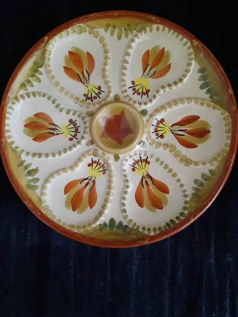 Assiette à huîtres hb henriot quimper grès 23 cm décor floral breton