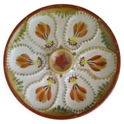 Assiette à huîtres hb henriot quimper grès 23 cm décor floral breton