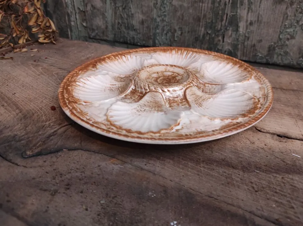 Assiette à huîtres vintage française en majolique de Longchamp