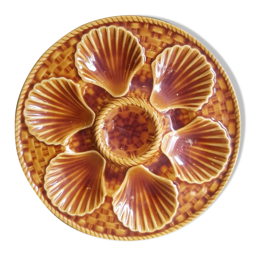 Assiette à huîtres vintage française en majolique de Longchamp