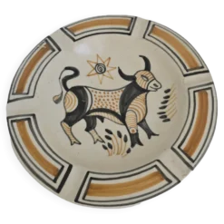 Assiette murale en faïence de Talavera, taureau ibérique, Espagne années 60