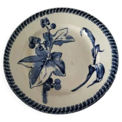 assiette piédouche E. Bourgeois Grand Dépôt décor bleu végétal