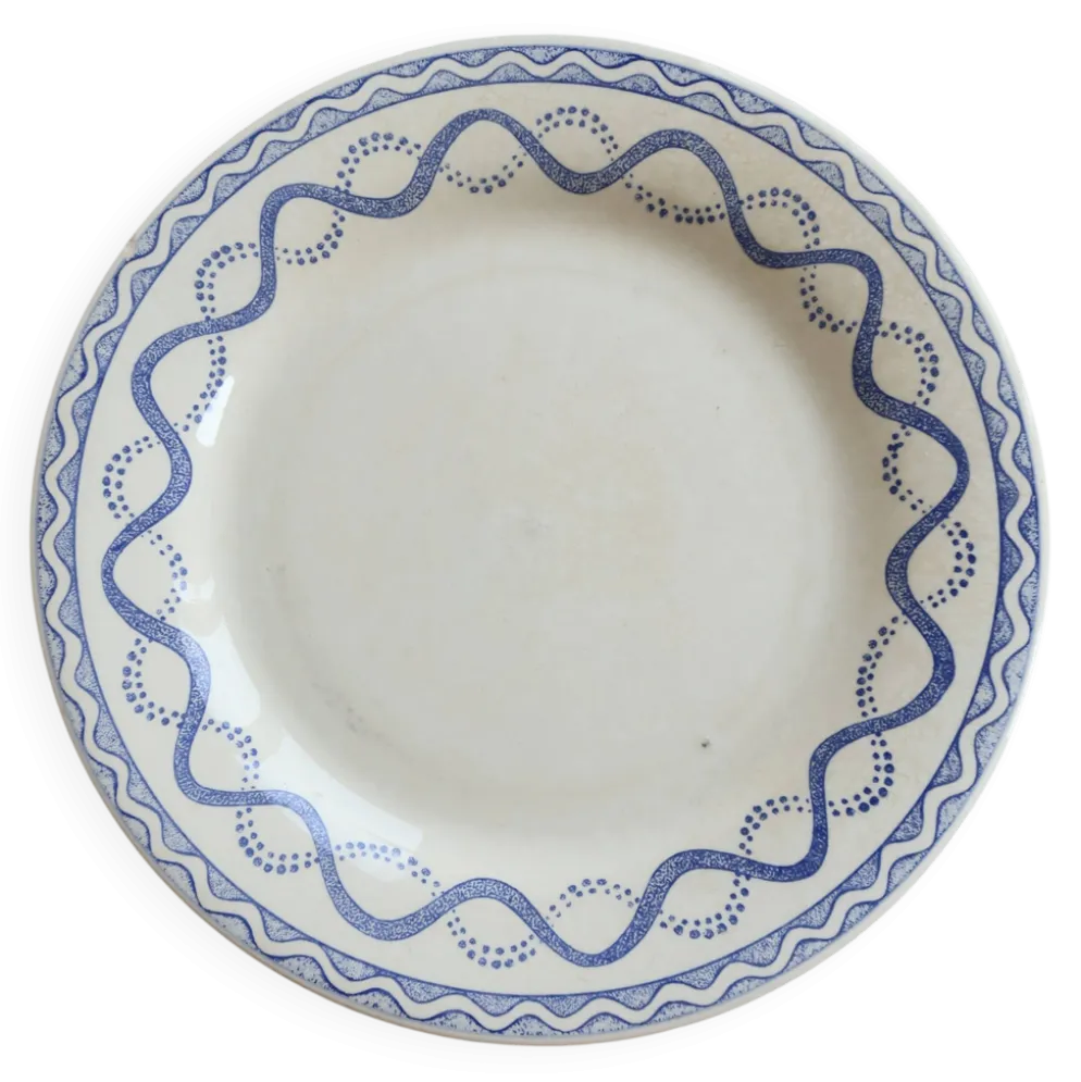Assiette plate ancienne Gien Aurélie – Faïence ivoire motif Tissu Lesage bl