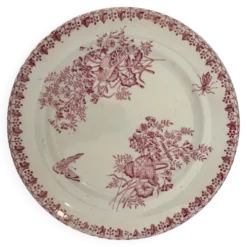 Assiette plate ancienne terre de fer rose Onnaing | Faïence française