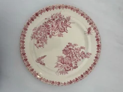 Assiette plate ancienne terre de fer rose Onnaing | Faïence française