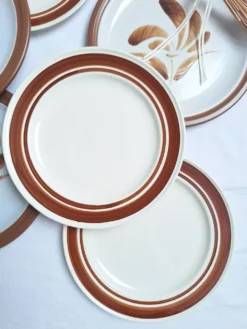 Assiette plates à fleurs marron années 1970