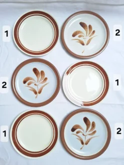 Assiette plates à fleurs marron années 1970