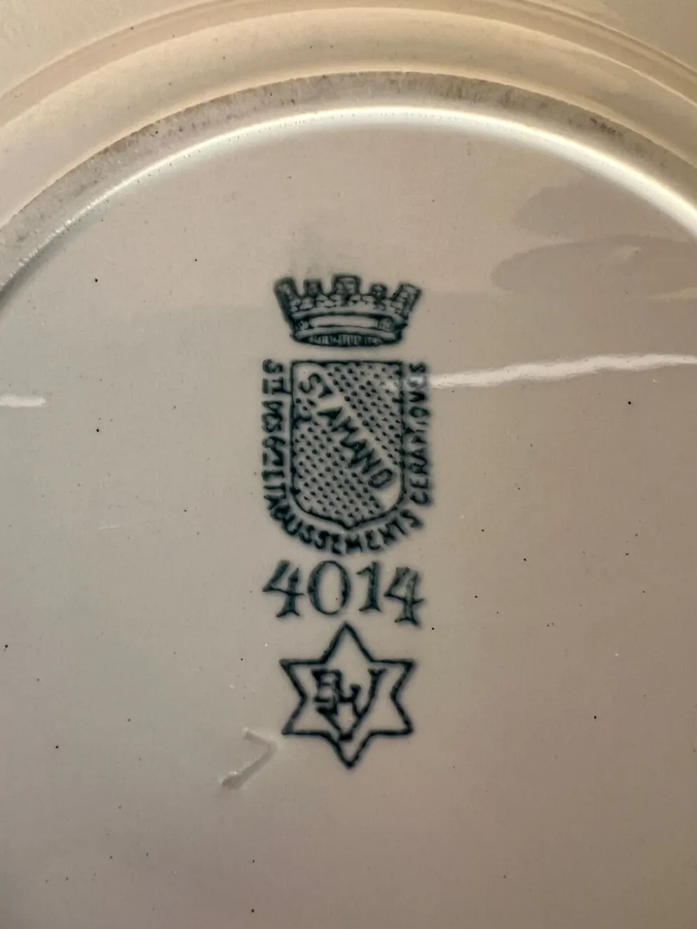 Assiette plate St Amand 4014 décor bleu vert
