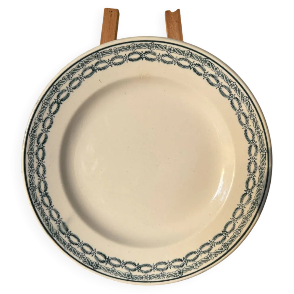 Assiette plate St Amand 4014 décor bleu vert