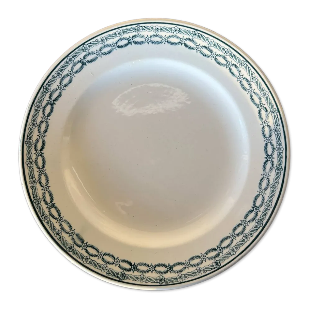 Assiette plate St Amand 4014 décor bleu vert