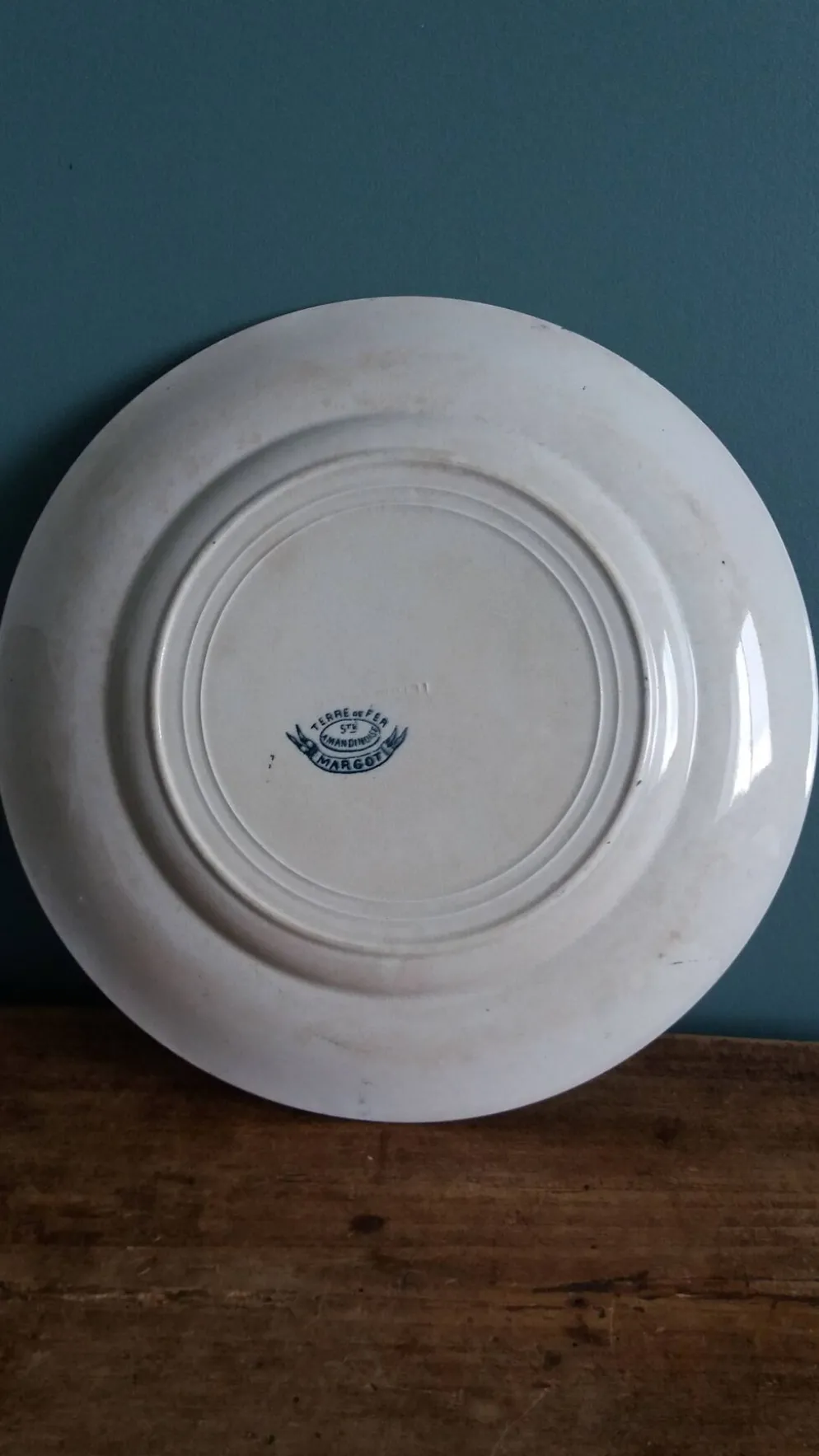 Assiette plate terre de fer Saint Amand décor Margot Sté amandinoise 1920