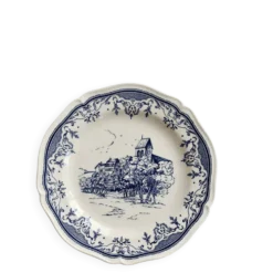 Assiette plate vintage faïence de Gien – Décor bleu romantique