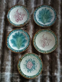 5 assiettes anciennes majolique Longchamp
