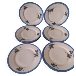 8 assiettes Art déco roses et bleues – Tchécoslovaquie – années 1930