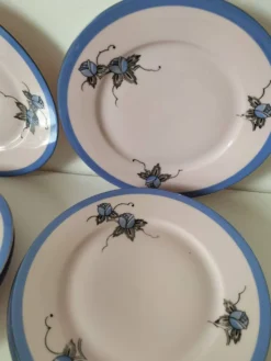 8 assiettes Art déco roses et bleues – Tchécoslovaquie – années 1930