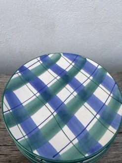 10 assiettes à carreaux en céramique bleu et vert