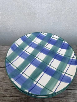 10 assiettes à carreaux en céramique bleu et vert