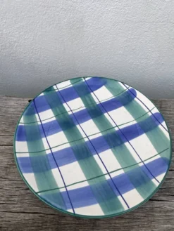 10 assiettes à carreaux en céramique bleu et vert