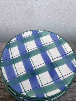 10 assiettes à carreaux en céramique bleu et vert