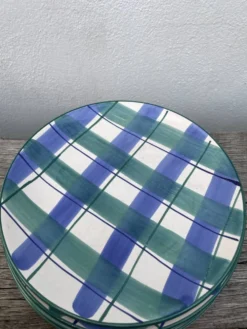 10 assiettes à carreaux en céramique bleu et vert