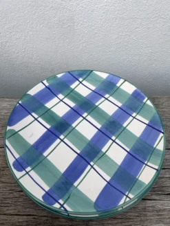 10 assiettes à carreaux en céramique bleu et vert