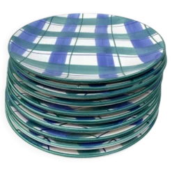10 assiettes à carreaux en céramique bleu et vert