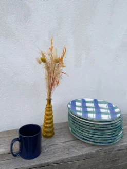 10 assiettes à carreaux en céramique bleu et vert