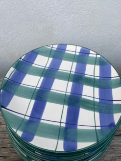 10 assiettes à carreaux en céramique bleu et vert