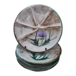 4 assiettes à compartiments Vallauris décor chardons
