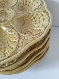 5 assiettes à coquillages Sarreguemines caramel, années 50