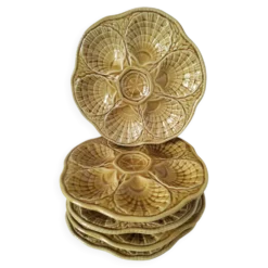 5 assiettes à coquillages Sarreguemines caramel, années 50