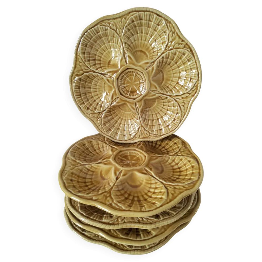 5 assiettes à coquillages Sarreguemines caramel, années 50
