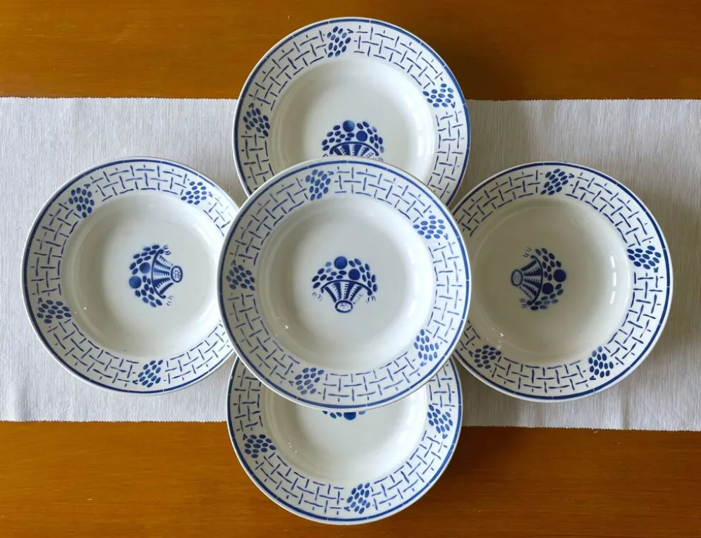 5 assiettes creuses anciennes en faïence de badonviller