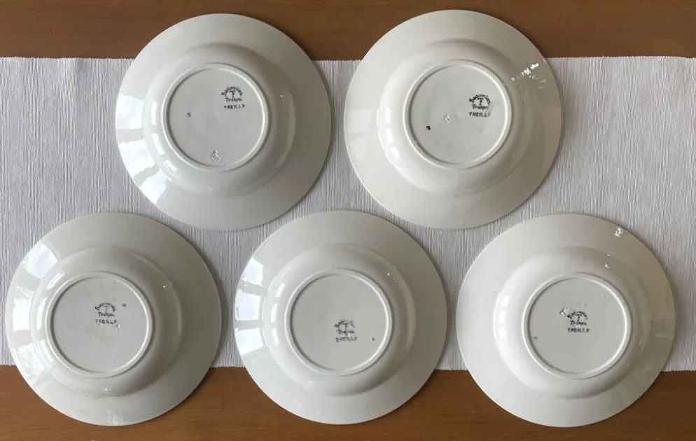 5 assiettes creuses anciennes en faïence de badonviller