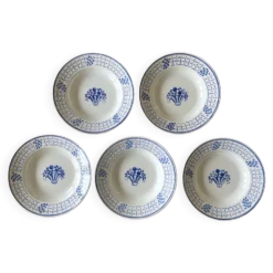 5 assiettes creuses anciennes en faïence de badonviller