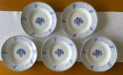 5 assiettes creuses anciennes en faïence de badonviller