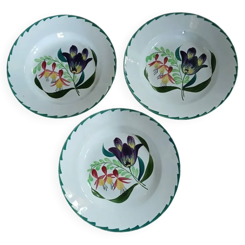 3 assiettes creuses anciennes St Amand et Hamage
