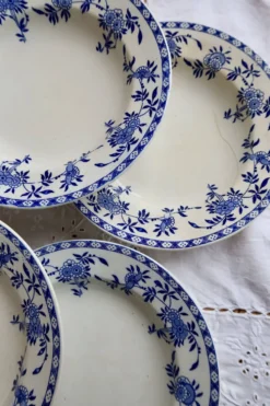 6 assiettes creuses anciennes porcelaine de Dresde bleu blanc