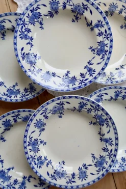 6 assiettes creuses anciennes porcelaine de Dresde bleu blanc