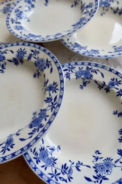 6 assiettes creuses anciennes porcelaine de Dresde bleu blanc