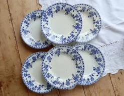 6 assiettes creuses anciennes porcelaine de Dresde bleu blanc