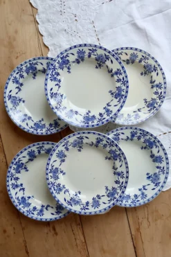 6 assiettes creuses anciennes porcelaine de Dresde bleu blanc