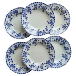 6 assiettes creuses anciennes porcelaine de Dresde bleu blanc